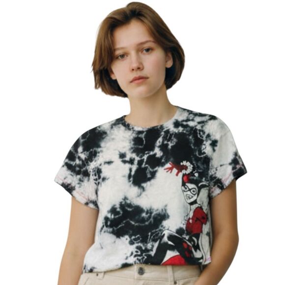 Unique Vintage Tops - Unique Vintage Harley Quinn Cropped Tie Dye T-shirt XS New